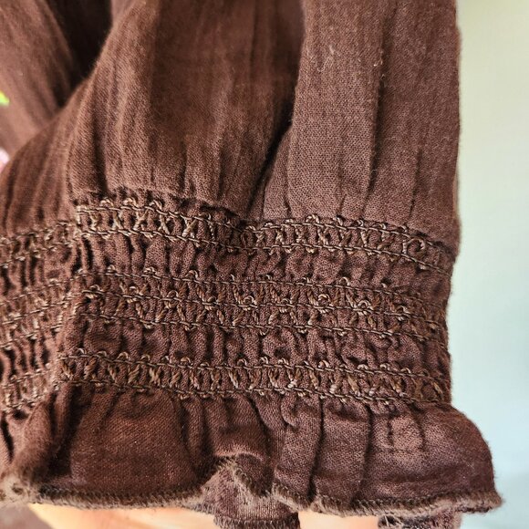 Sundance Amora Blooms Bird Floral Embroidered Boho Top Tassel Cotton Brown Sz.S - Picture 5 of 10